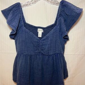 Jopna Boho Revival Ruffle Crop Top 100% Cotton Navy Blue Size M